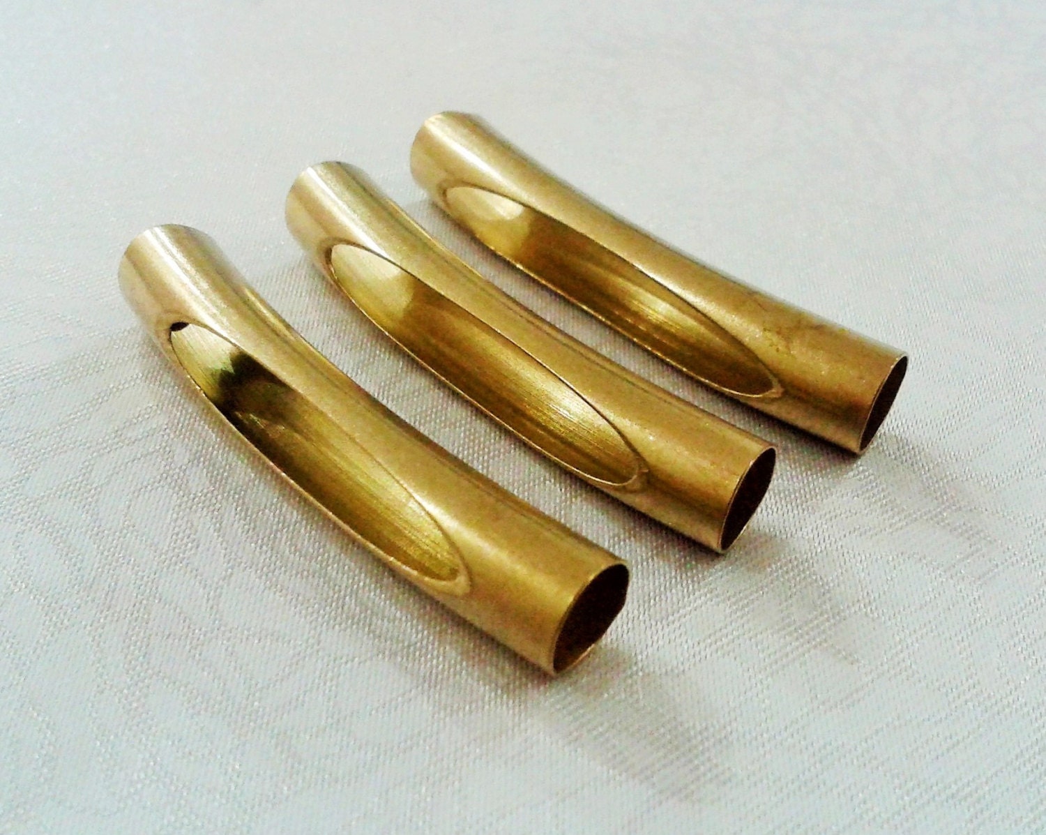 10 Pcs Raw Brass 7 x 40 mm Curved Metal Slit Pipe Beads