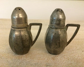 1950s, Vintage Pewter, Salt and Pepper Shakers, V. Lollo, Brooklyn, NY