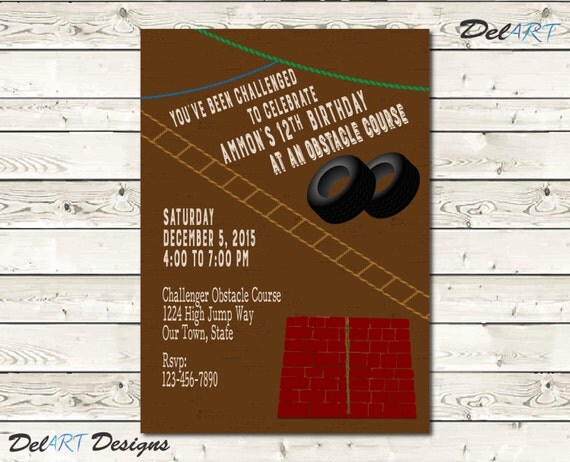 Obstacle Course Birthday Party Invitations 1