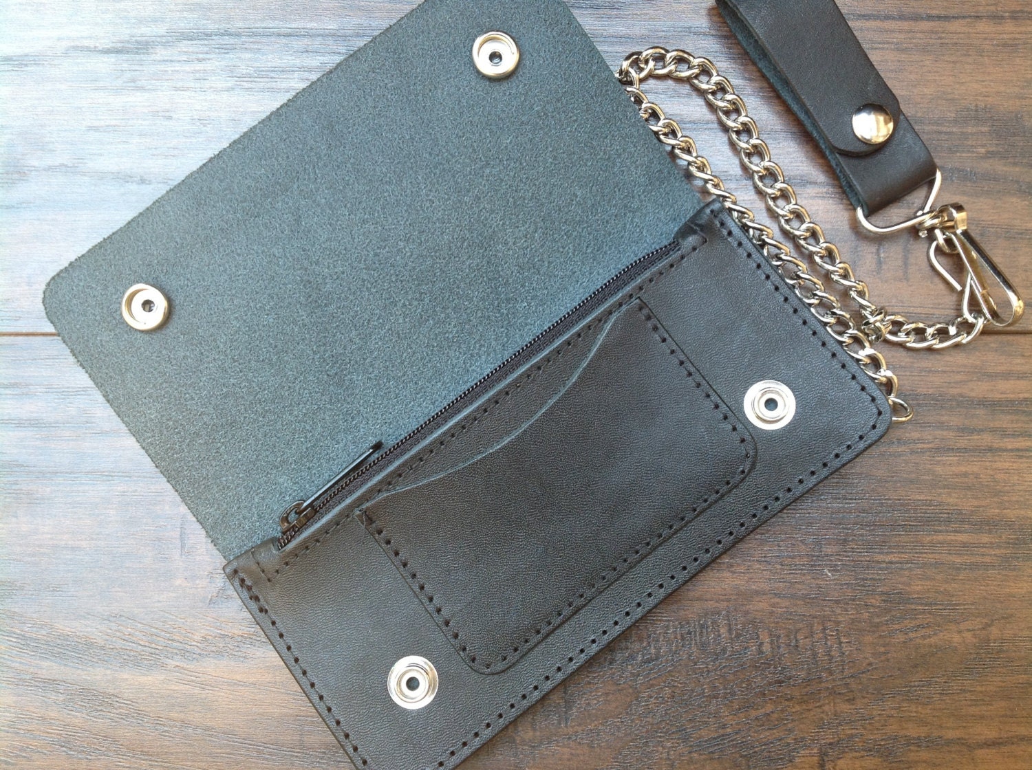 Black Leather Biker Wallet / Leather Chain Wallet / Leather