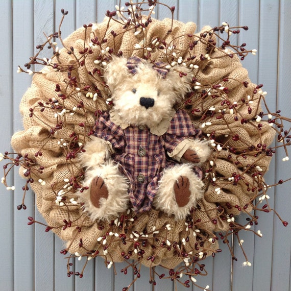 Burlap wreath Boyds Boyds bear baileyanne by TranquilitybyAney