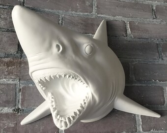 stuffed shark head wall decor