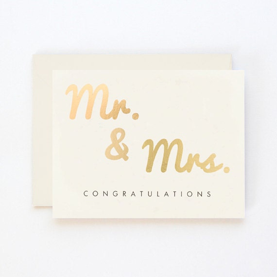 Mr. & Mrs. Congratulations Gold Foil Wedding Card