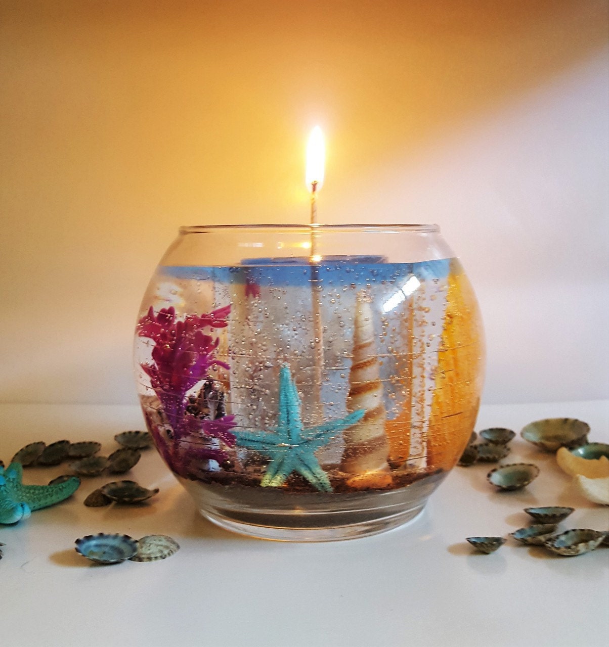 Resuable Gel Wax Candle with Sea Corals & Star Fish Details