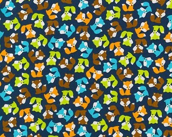 Ann Kelle Urban Zoologie Minis Foxes Navy (Half metre)