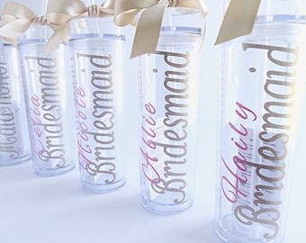 Bridesmaid tumbler gift bridal party acrylic cups with lids