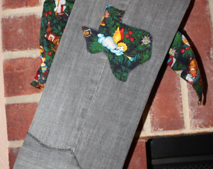 HALF PRICE ** Black Denim Angel Christmas Stockings made from Upcycled Jeans