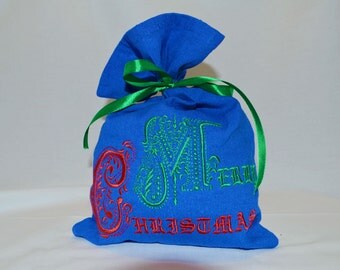 Christmas Gift Bag Christmas Gift Sack Embroidered Gift Bags Merry christmas Xmas gift Santa Personalised christmas stocking Linen Gift Bag