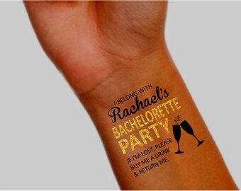 15 Bachelorette Party Tattoos - Temporary Tattoo - Bachelorette Party Favor - Pack of 15 - Includes Bride Tattoo - Faux Metallic Gold Accent