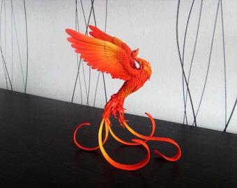 Phoenix bird - original handmade OOAK, Statuette Fire bird Figurine Statue Figure Fantasy Bird Sculpture yellow orange red fiery Creature