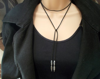 wrap choker suede choker boho jewellery feather choker wrap necklace feather necklace knotted choker bolo tie gift for her bolo choker
