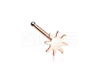 Rose Gold Dainty Blazing Sun Icon Nose Stud Ring