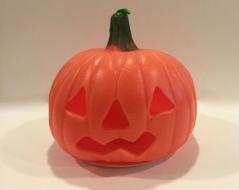 Vintage Gurley Candle, Halloween Pumpkin, Jack O Lantern Candle, Orange and Green, Happy JOL, 4 inch Candle, Made in Buffalo NY, Circa 1950s