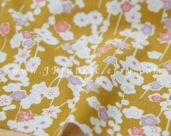 Cherry Blossom. Japanese fabric. Yellow floral fabric. Tissu japonais. Yellow fabric. Flowers fabric