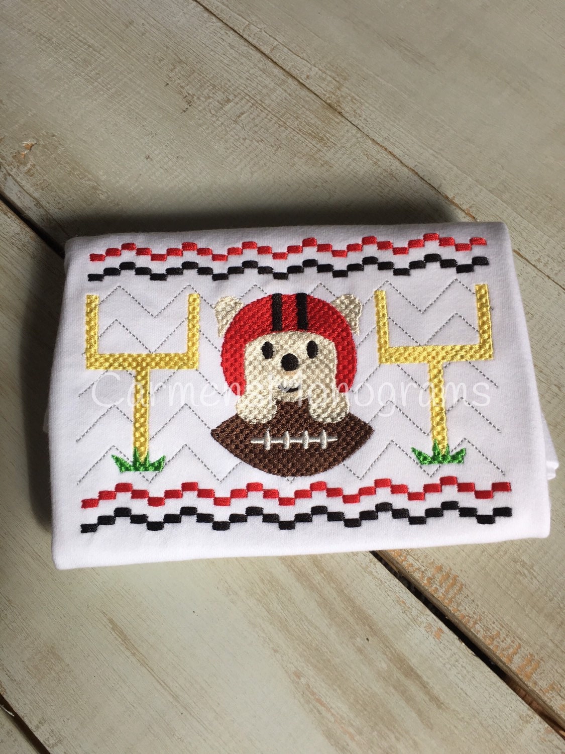 Faux Smocked Bulldog Football Tshirt or Bodysuit