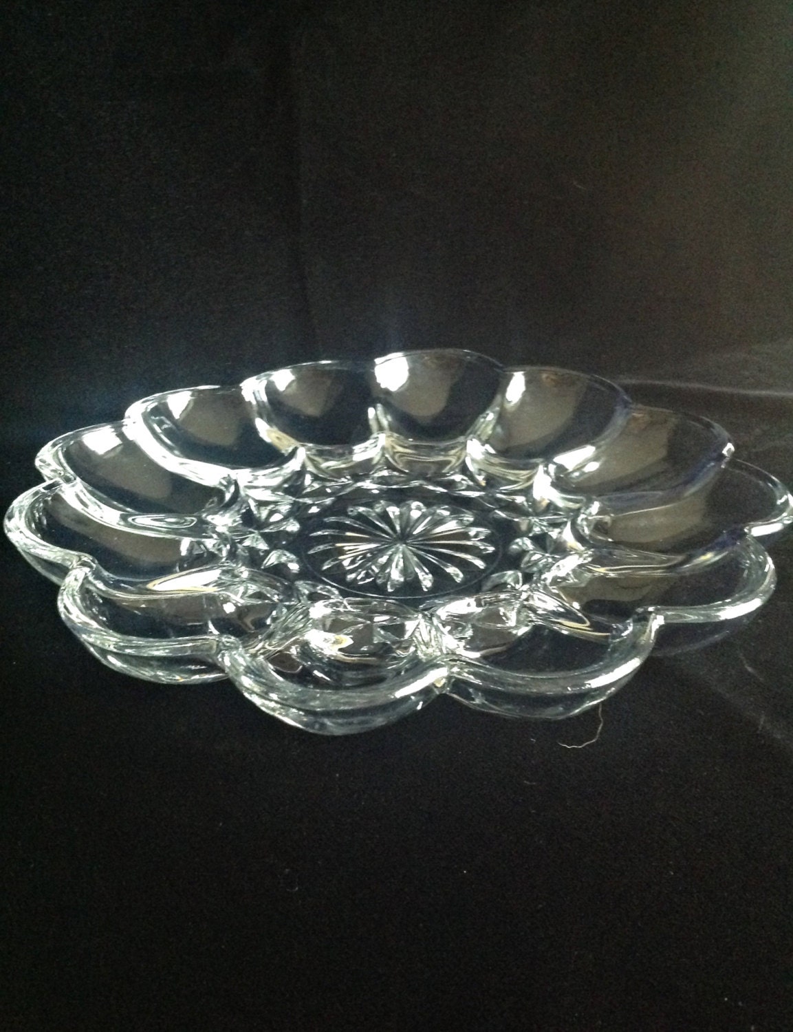 Vintage Deviled Egg Plate Crystal Glass Kitchen Glassware