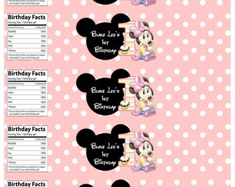 Minnie Mouse 1st Birthday Water Bottle Labels Printable Digital File