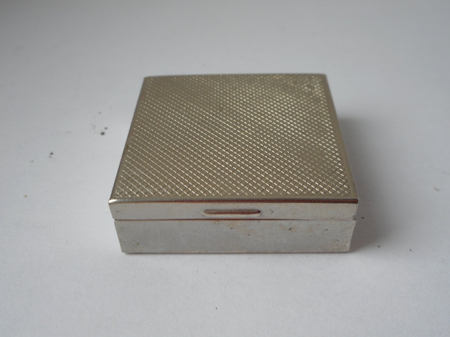 vintage small metal square shaped pill box / trinket box
