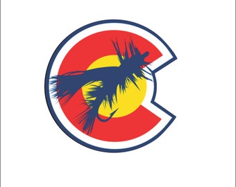 Fly Fishing Bait Colorado Flag Car Bumper Sticker, Window Sticker, Laptop, Phone Case High Quality Vinyl Decal