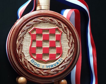 XL Croatian Cuturica, Customized for your Wedding with the Old Grb, Wooden Flask