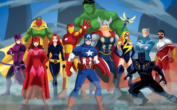 Super Hero Line Up by RobbyCookArt on Etsy