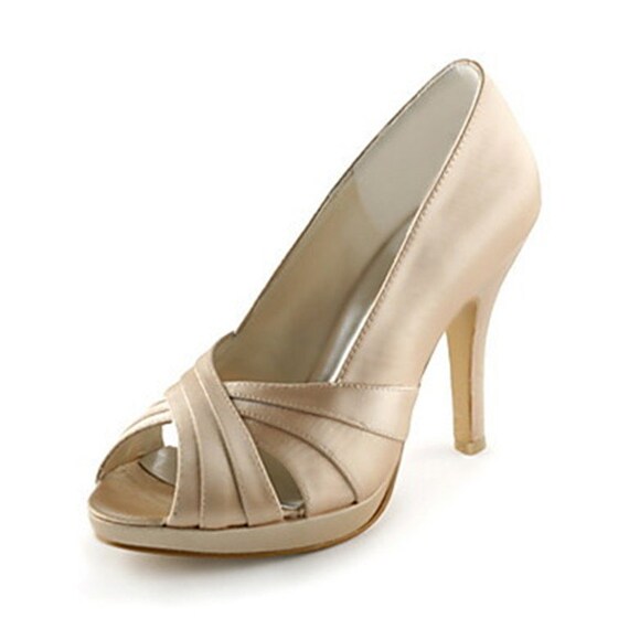 champagne peep toe flats