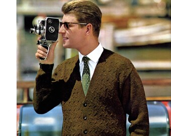 Men's Retro Cardigan Sweater Knitting Pattern from the 60s