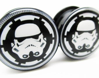 Star Wars Storm Trooper Badge Screw-on Ear Plugs - Acrylic - New *Pair* 8 Sizes