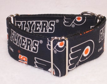 Philadelphia Flyers NHL Martingale Collar, Side Release Dog Collar, 2" inch Dog Collar, Greyhound Dog Collar, White/Orange/Black