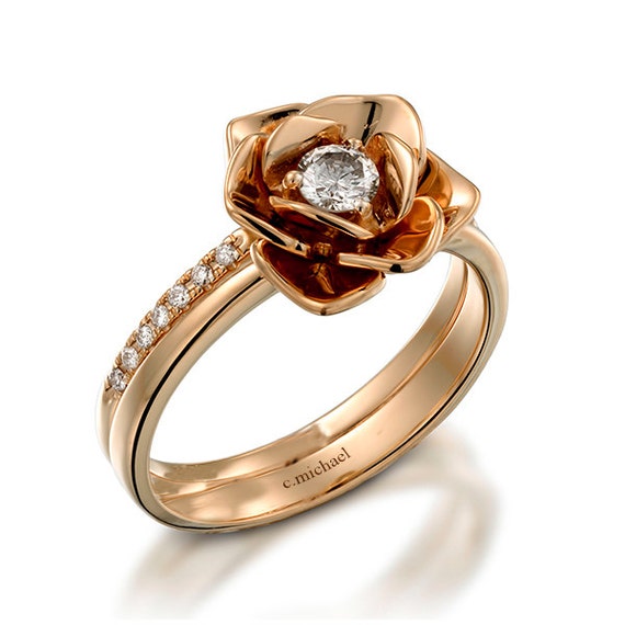 Engagement Ring Diamond ring 14k Rose Gold Ring Floral