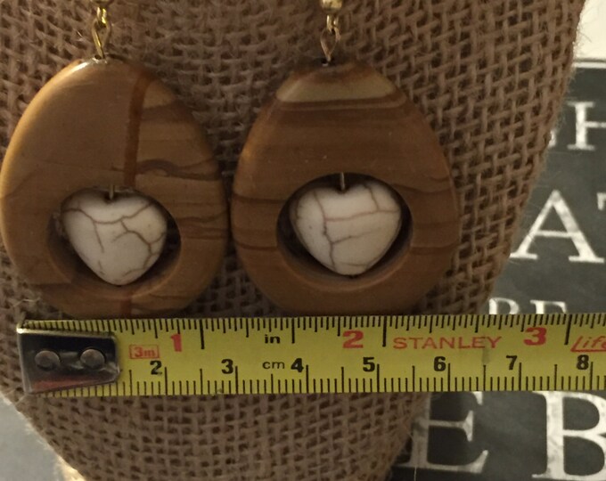 Wood and Stone Heart Earrings