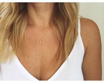 Horse shoe necklace / tiny horse shoe charm / 14k gold filled / sterling silver