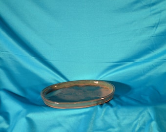 Bonsai Pot/Tray, Ceramic Humidity Tray, 71/2", Green Color, Oval Shape, Hard to Find!