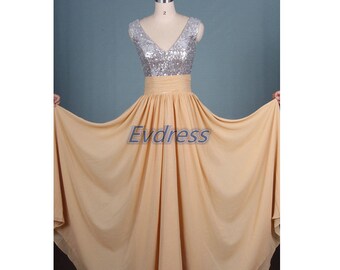Items similar to Champagne Long Chiffon Bridesmaid Dress / Prom Dress