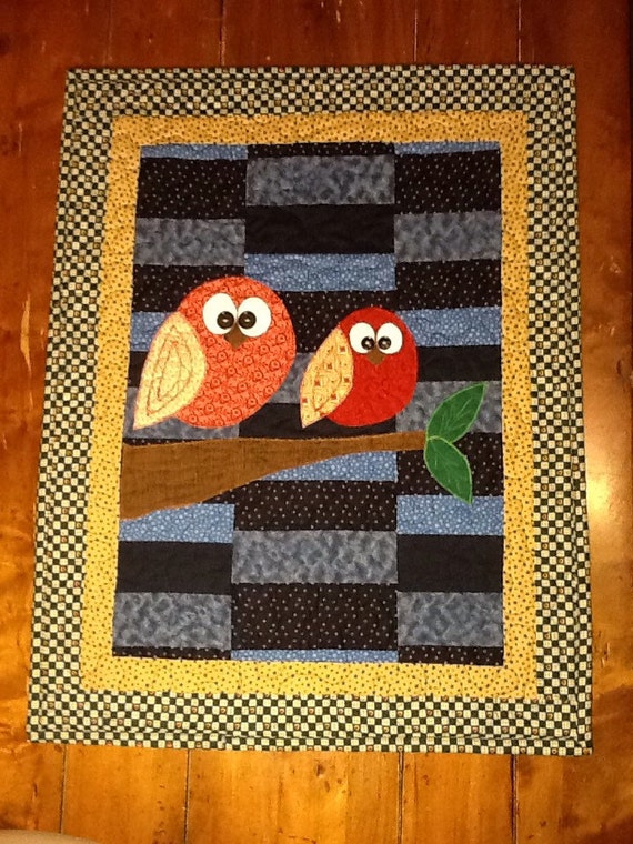 Quilted owl wall hanging wall decor 21" x 27" owl accent quilt
