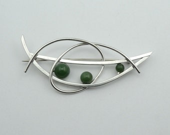 Vintage Abstract Avant Garde Jade and Sterling Silver Brooch/Pin #JADEAB-PN1