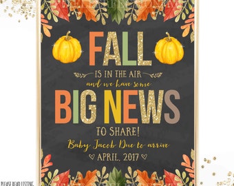 Fall Baby Announcement Fall Pregnancy Announcement Pumpkin On The Way Announcement Fall Photo Prop Baby Announcement Printable Card