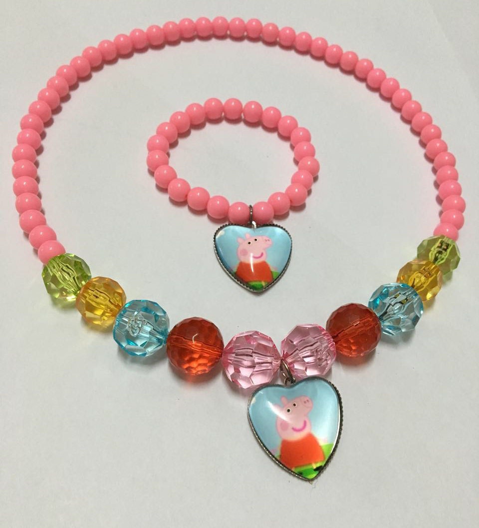 Baby girl's Cute necklace and bangle Peppa pig pendant
