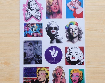 Set 2 unique Marilyn Monroe sticker for suitcase diy, cool marilyn pattern art guitar decal, eco friendly vinyle sticker diy skiboard decal