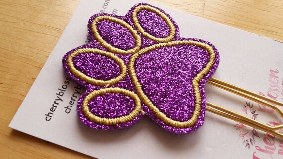 Purple and Gold Paw Print Paper Clip