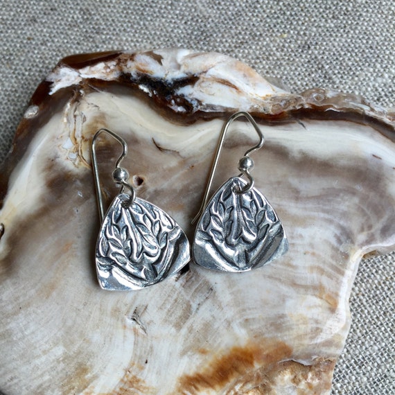 Heliconia Quilt Design Silver Earrings by SeasideSilverJewelry