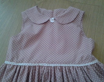 Girls Handmade Dusty PInk/White Polka Dot Vintage Style Dress Age 7