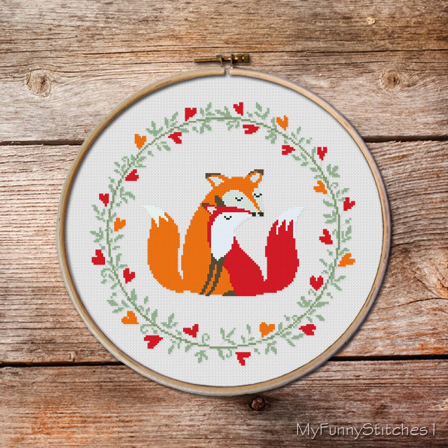 Two Foxes Fox Cross stitch pattern Cute red fox Counted