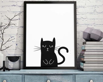 Black cat silhouette | Etsy