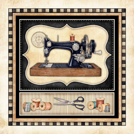 Sewing Machine Vintage Art Print Dan Morris "Thimble Pleasures 5". Sewing room art, vintage sewing machines, quilt art, gift for quilter,mom