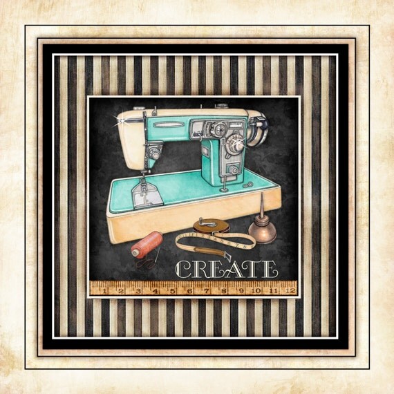 Sewing Machine Vintage Art Print Dan Morris "Thimble Pleasures 7". Sewing room art, vintage sewing machines, quilt art, gift for quilter,mom