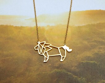 Lion Necklace, Origami necklace, Animal necklace, Geometric Necklace, Lion jewelry, Woodland Jewelry, Gift for Friend, Gift under 30