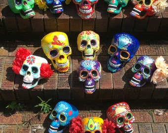 Day of the Dead - Painted sugar skull - skull sculpture - custom made - Dia de los Muertos - hand painted - offbeat bride - Halloween decor