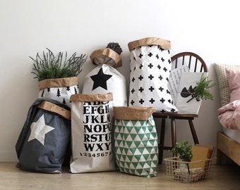 Geometric paper bag storage, Storage Bin, Storage Basket, Toy Storage, kids decor,paper bag
