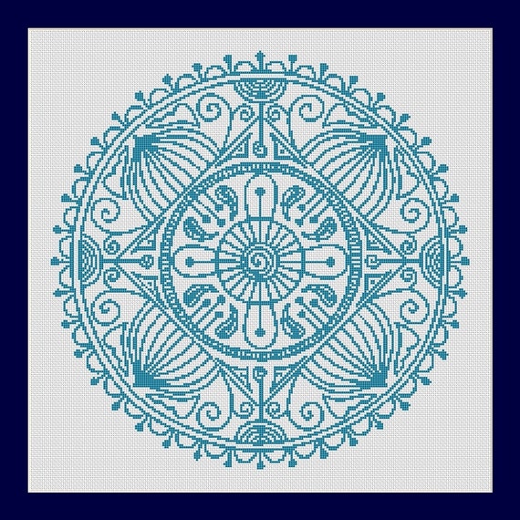 Download Blue Mandala One Color Counted Cross Stitch Pattern 14.21 x